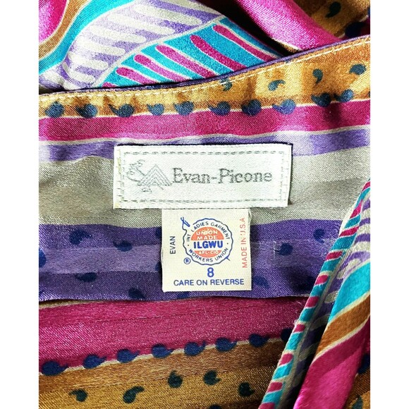 VTG 70s Evan Picone Silky Satin Mixed Media Puff Balloon Sleeve Blouse Skirt Set - Picture 15 of 16